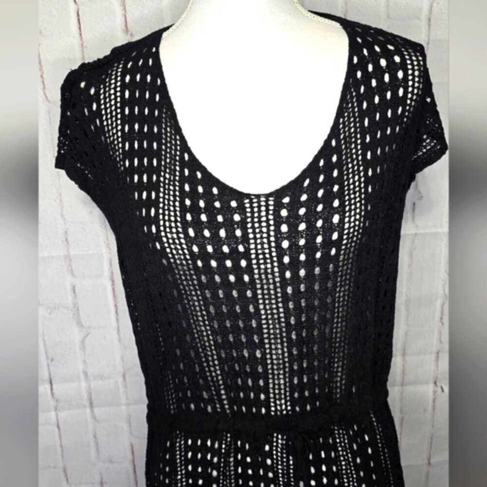Black Crochet Swim Cover-Up Dress – Boho Mesh Beachwear – Size M - Picture 7 of 11